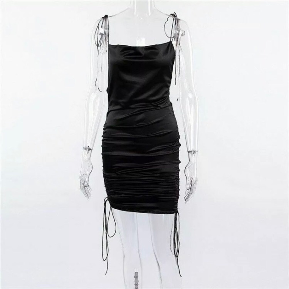 Black Satin Slip Dress with Adjustable length sz M